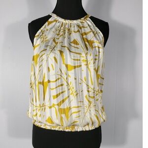 NEW Joie Halter Top Smocked Waist Sleeveless Blouse Yellow Leaf Print Size S
